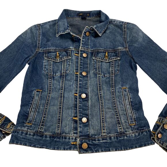 J. CREW Trucker Jacket Womens Small Blue Long Sleeve Denim Collared Button Front - Picture 6 of 16